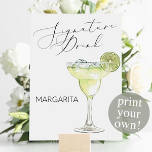 Impression numérique de la boisson signature Margarita, enseigne de cocktail signature, décoration de mariage, imprimable, cocktails aquarelle, boisson mexicaine