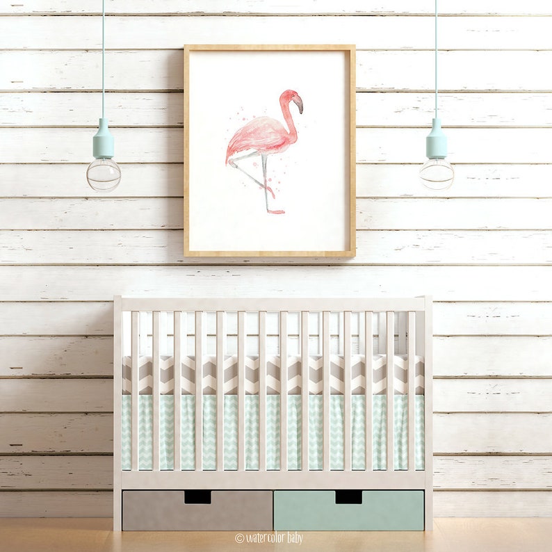 Flamingo Print Nursery Decor Digital Download Wall Art Print Baby Shower Gift for Baby Boy or Girl Watercolor Printable Instant Download image 1