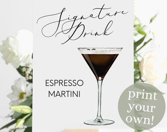 Espresso Martini Signature Drink Digital Print, Signature Cocktail Sign, Wedding Decor, Printable, Watercolor Cocktails, Vodka Coffee Drink