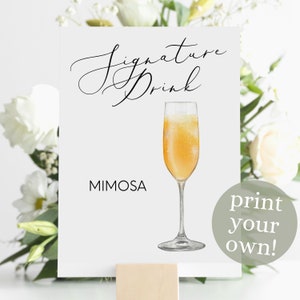 Champagne Mimosa Signature Drink Digital Print, Signature Cocktail Sign, Wedding Decor, Printable, Watercolor Cocktails, Orange Juice Drink