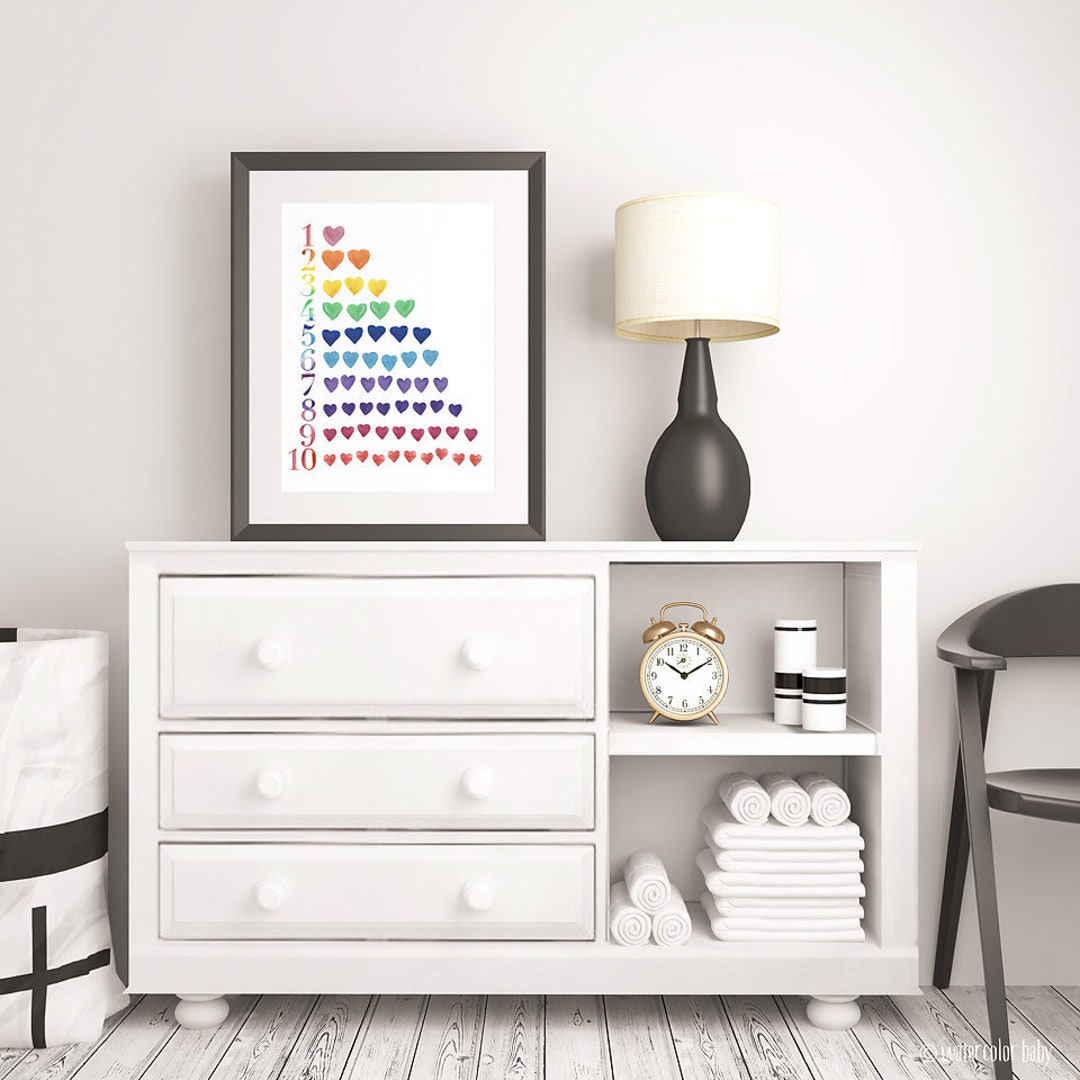 Numbers & Hearts Digital Art Print Instant Download Printable Wall Art Nursery Decor Baby Boy ...