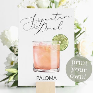 Grapefruit Paloma Signature Drink Digital Print, Signature Cocktail Sign, Wedding Decor, Printable Watercolor Cocktail, Paloma Drink Sign