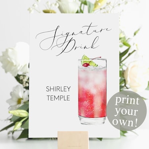 Shirley Temple Signature Drink Digital Print, Signature Cocktail Sign, Wedding Printable Watercolor Cocktail, Grenadine Cocktail Sign