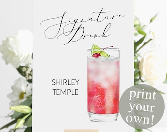 Shirley Temple Signature Drink Digital Print, Signature Cocktail Sign, Wedding Printable Watercolor Cocktail, Grenadine Cocktail Sign