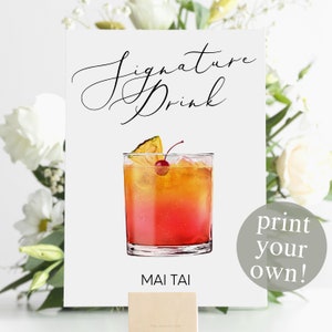 Classic Mai Tai Signature Drink Digital Print, Signature Cocktail Sign, Wedding Decor, Printable Watercolor Cocktail, Tropical Cocktail