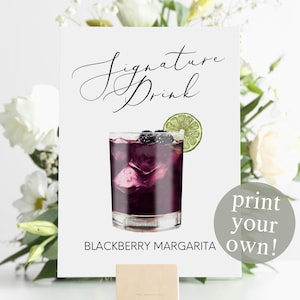 Blackberry Margarita Signature Drink Digital Print, Signature Cocktail, Wedding Printable Watercolor Cocktail, Berry Tequila Cocktail