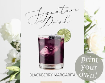 Blackberry Margarita Signature Drink Digital Print, Signature Cocktail, Wedding Printable Watercolor Cocktail, Berry Tequila Cocktail
