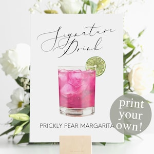 Prickly Pear Margarita Signature Drink Digital Print, Signature Cocktail, Wedding Printable Watercolor Cocktail, Pink Margarita Cocktail