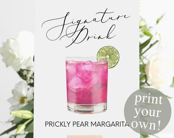 Prickly Pear Margarita Signature Drink Digital Print, Signature Cocktail, Wedding Printable Watercolor Cocktail, Pink Margarita Cocktail