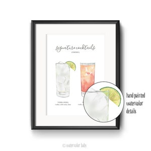 Custom Signature Drinks Digital Print, Signature Cocktail Sign, Wedding Decor, Printable, Watercolor Cocktails, Made to Order image 5