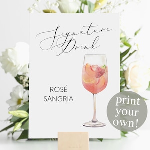 Rose Sangria Signature Drink Digital Print, Signature Cocktail, Wedding Printable Watercolor Cocktail, Wine and Fruit Pink Sangria Drink