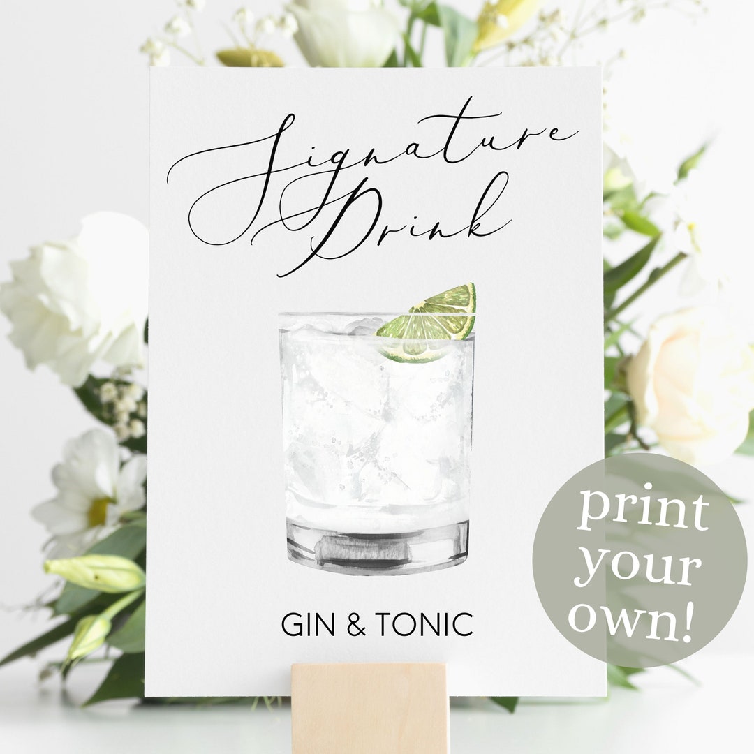Gin & Tonic Signature Drink Digital Print Signature Cocktail Etsy
