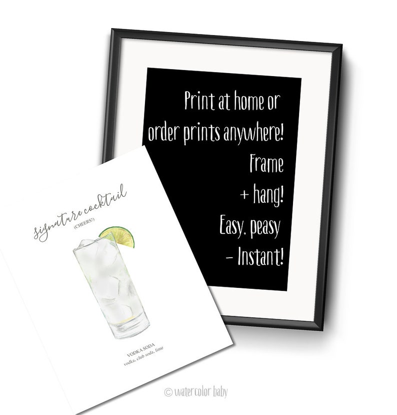 Custom Signature Drinks Digital Print, Signature Cocktail Sign, Wedding Decor, Printable, Watercolor Cocktails, Made to Order image 6