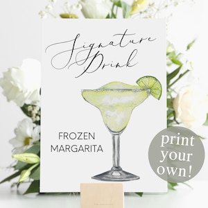 Impression numérique de la boisson signature Margarita surgelée, enseigne de cocktail signature, décoration de mariage, imprimable, cocktails aquarelle, boisson mexicaine