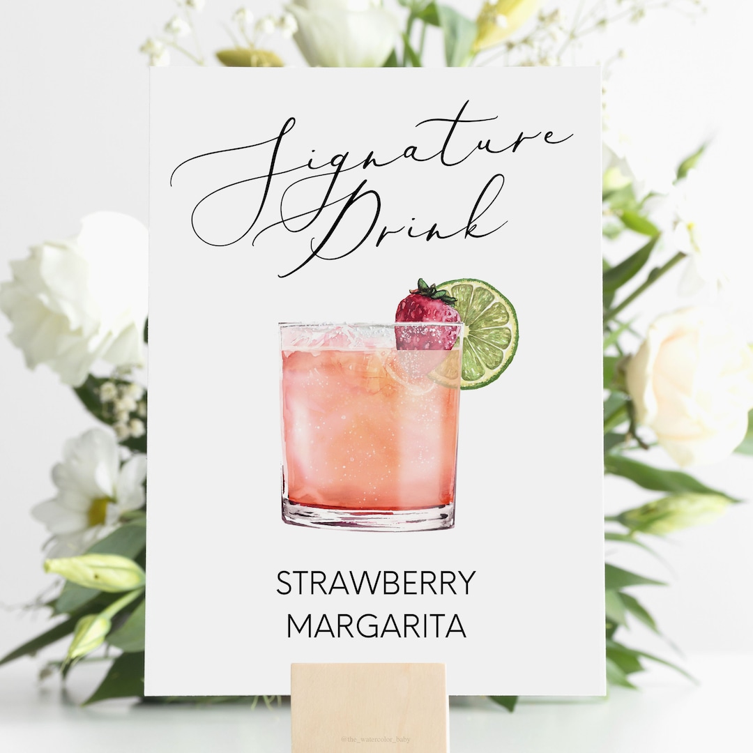Strawberry Margarita Signature Drink Digital Print, Signature Cocktail