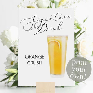 Orange Crush Signature Drink Digital Print, Signature Cocktail Sign, Wedding Decor, Printable, Watercolor Cocktail, Orange Juice Vodka Drink