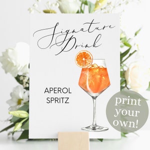 Aperol Spritz Signature Drink Digital Print, Signature Cocktail Sign, Wedding Decor, Printable, Watercolor Cocktails, Orange Spritzer Drink