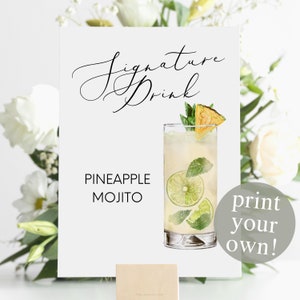 Pineapple Mojito Signature Drink Digital Print, Signature Cocktail Sign, Wedding Printable Watercolor Cocktail, Mint Fruit Mojito Drink