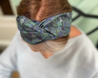 Twisted Turban Headband - Liberty of London Chaparral - navy and green botanical fern print - in 100% cotton, gifts for her