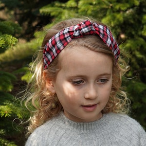 Kids Knot Alice band in Red & Black Check Liberty print