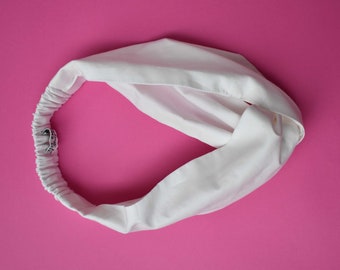Liberty neck scarf, necktie, cravat in white, also a wide headband turban, 100% Cotton, in Tana Lawn cotton