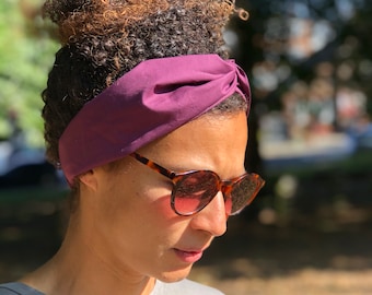 Liberty London hairband on Aubergine Purple bow tie headscarf retro inspired