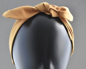 Mustard bow tie hairband, headscarf, in Liberty London yellow print - retro inspired