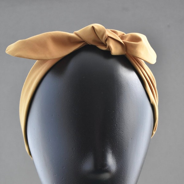 Mustard bow tie hairband, headscarf, in Liberty London yellow print - retro inspired