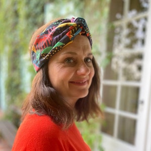 Twisted Turban Headband - Liberty of London Memphis Trail - bright multicolour leaf botanical print - in 100% cotton, gifts for her