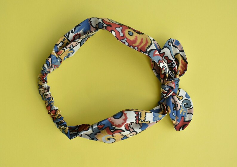 Hair band knot tie in bright multicolour graphic Liberty of London print