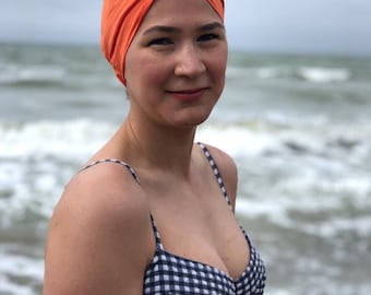 Swimming hat orange unusual stylish Vintage style  Salty Knot Topper Turban Liberty chic Christmas birthday gift