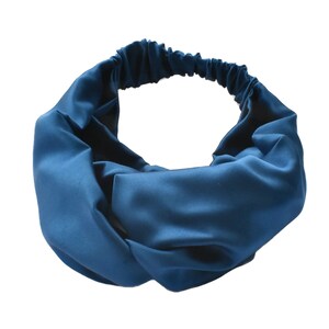 Adjustable Mulberry silk satin Peacock Blue turban headband Christmas stocking filler gift image 5