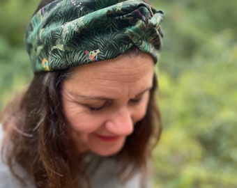 Adjustable green Turban Headband - Liberty Tana lawn cottonToucan Hide bright multicolour jungle animal print Christmas stocking filler gift