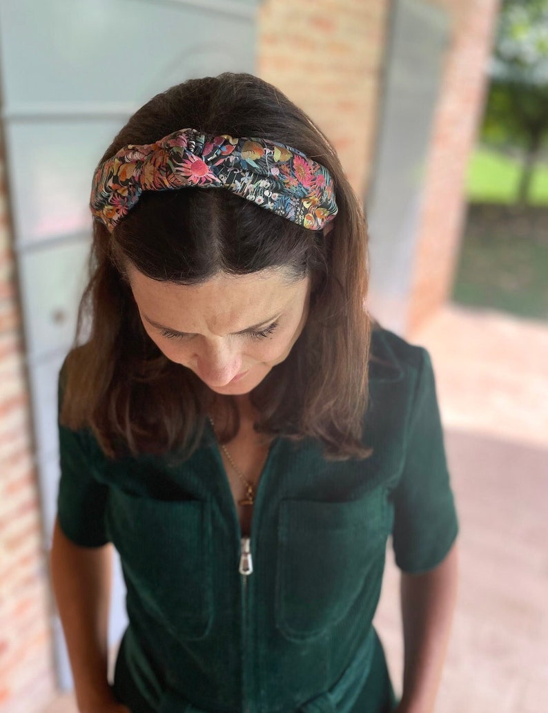 Classic Alice Knot head band Liberty tana lawn fabric Faria Flowers print pink green blue padded image 1