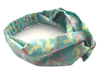 Ladies Twisted Turban Headband - Vintage Liberty of London Turquoise Blue Clara Shoe print in 100% cotton, gifts for her