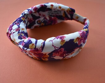 Luxury Silk Knot Alice band - Liberty of London Artist Ombrellino printed silk - Japanese Blossom style print in pure silk crepe