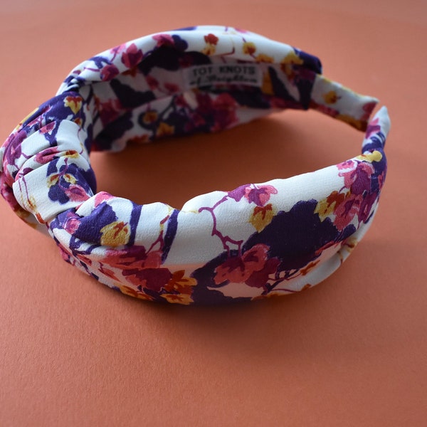 Luxury Silk Knot Alice band - Liberty of London Artist Ombrellino printed silk - Japanese Blossom style print in pure silk crepe