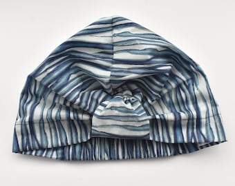 Blue cream waves stripes Swimming hat Topper unusual retro vintage Swim Turban Liberty Tana lawn cotton comfortable fashionable striking