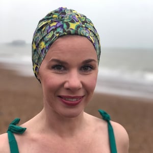 Swimming hat Yellow and purple unusual stylish Vintage style  Salty Knot Topper Turban Liberty random print chic Christmas birthday gift