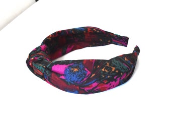 Padded wool Alice band  headband - Liberty Vintage Varuna wool Bright Abstract colours red and pink royal blue navy useful statement piece