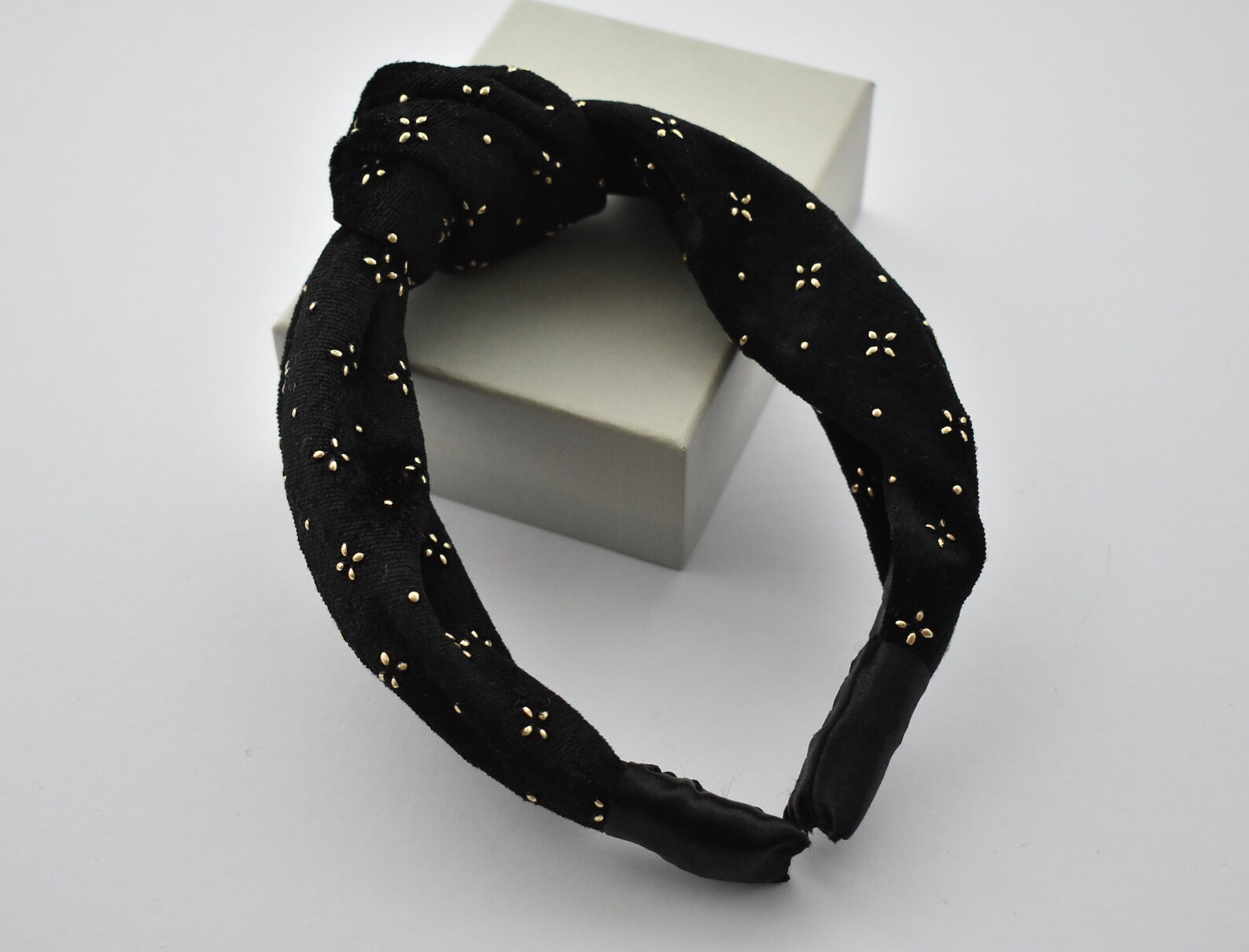 Halloween Rhinestone Spider Black Velvet Knot Headband