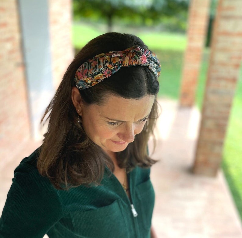 Classic Alice Knot head band Liberty tana lawn fabric Faria Flowers print pink green blue padded image 2