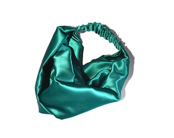 Teal Blue Silk Twisted Turban hairband and neck scarf in Mulberry Silk - 100% pure silk satin