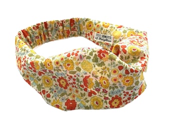 Ladies Twisted Turban Headband - Classic Liberty of London Yellow D'anjo print in 100% cotton, gifts for her