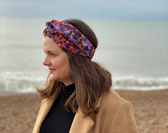 Twisted Turban Headband - Liberty of London Camo Flowers - in 100% cotton, gifts for her