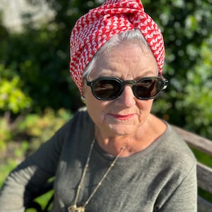 Christmas Twisted Original Turban Hat, Head wrap in Christmas Liberty London Fabric - Jonathan