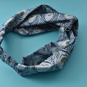 Ladies Twisted Turban Headband - Liberty of London Caesar Peacock Feather print in 100% cotton, gifts for her