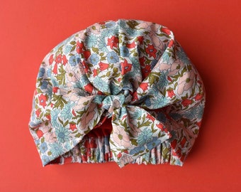 Silk Turban hat headscarf / sleeping cap / head wrap hair accessory  - 100% silk or cotton lining in Poppy and Daisy Liberty print
