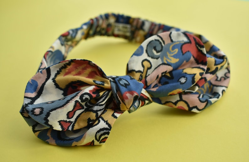 Hair band knot tie in bright multicolour graphic Liberty of London print