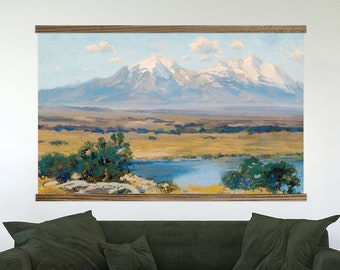Vintage Mountain Painting of Colorado Spanish Peaks - Art for Huge Wall